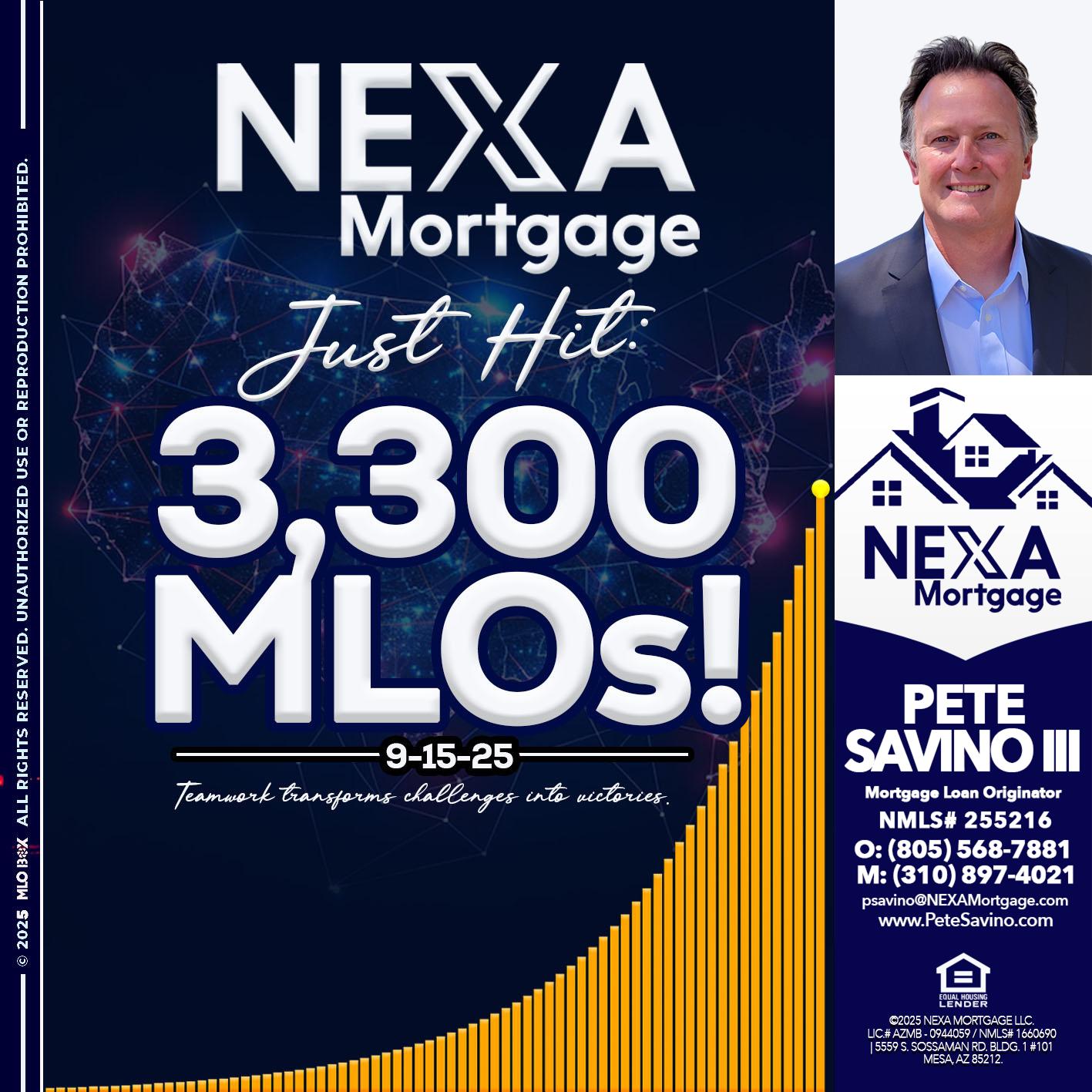 NEXA JUST HIT 3300 MLOS - Pete Savino III -Mortgage Loan Originator