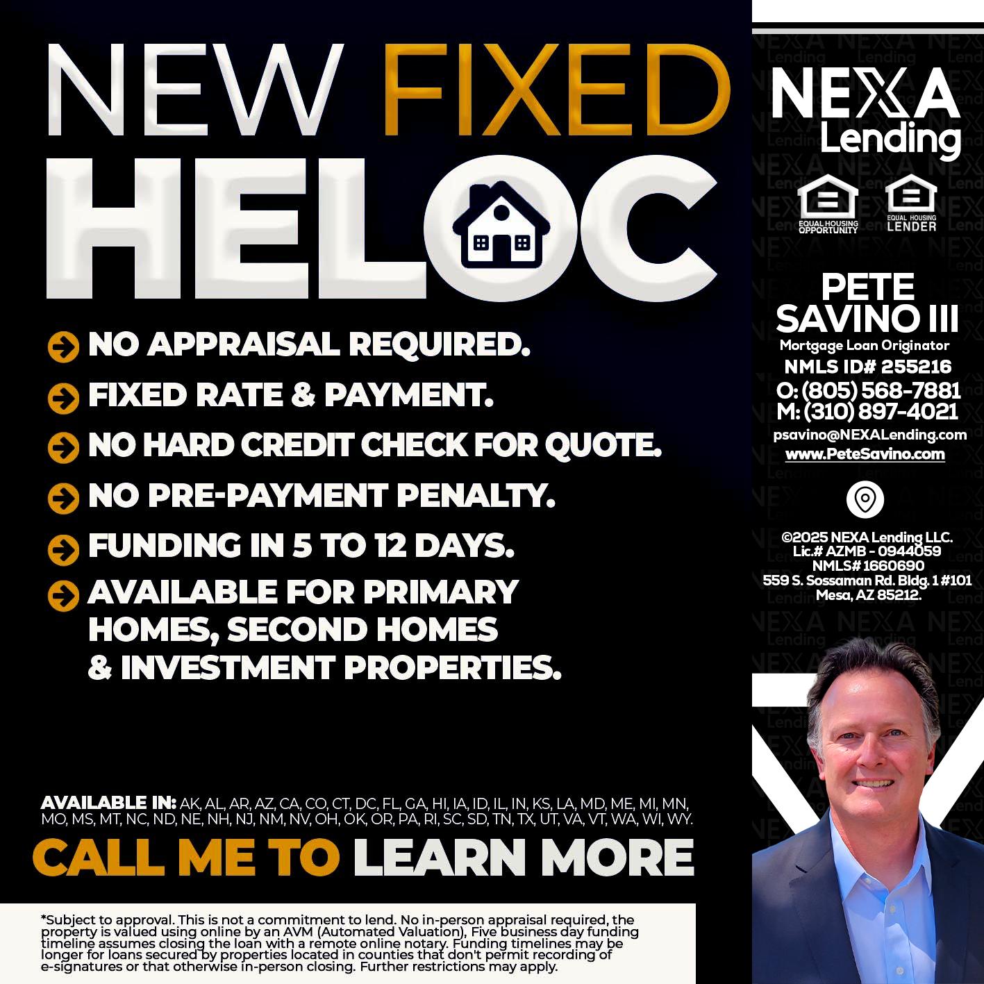 HELOC - Pete Savino III -Mortgage Loan Originator