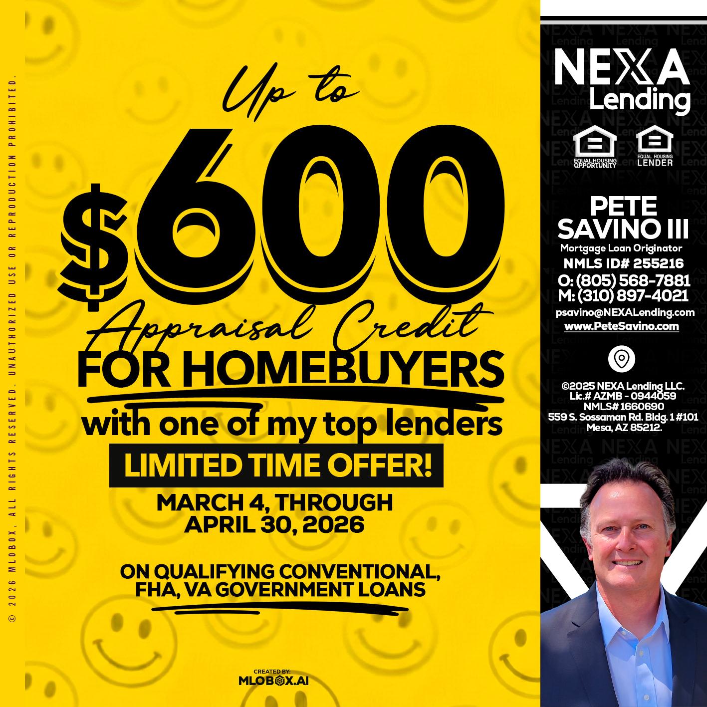 UP TO 600 - Pete Savino III -Mortgage Loan Originator