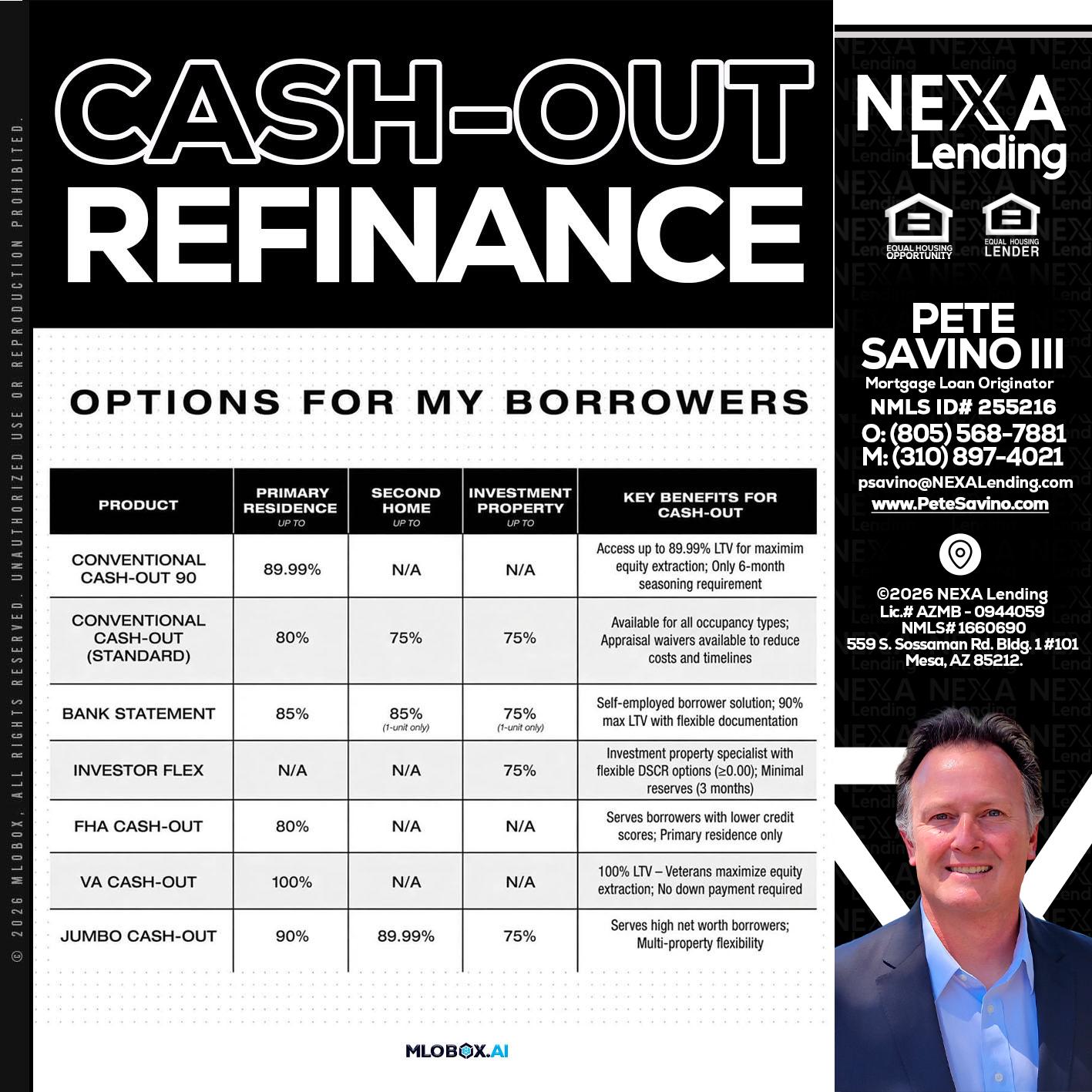 CASH OUT - Pete Savino III -Mortgage Loan Originator