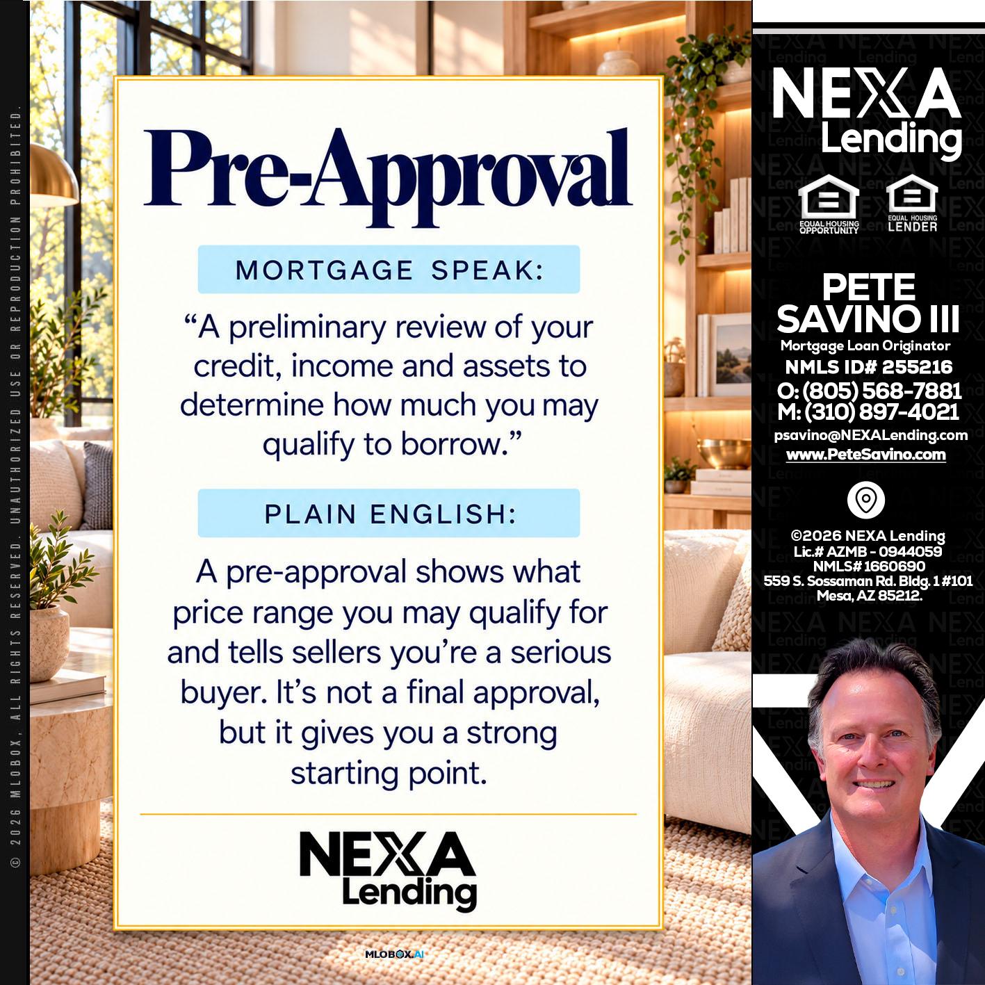 PREAPROVAL - Pete Savino III -Mortgage Loan Originator